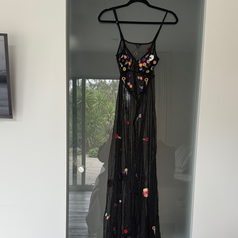 Guess Black Maxi Dress with Colorful Floral Accents